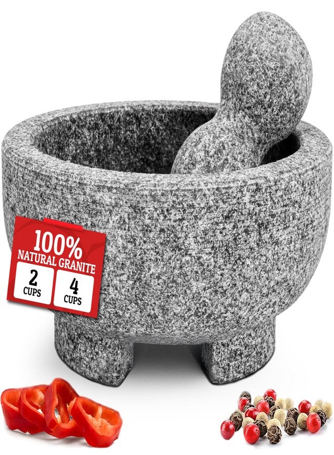 Priority Chef PriorityChef Granite Mortar and Pestle Set - 6.1 Inch Natural Stone Molcajete Mexicano for Spices, Seasonings, Pastes - Pestle and Mortar Bowl for Fresh Guacamole, Salsa, Pesto, Small, Grey - Image 1